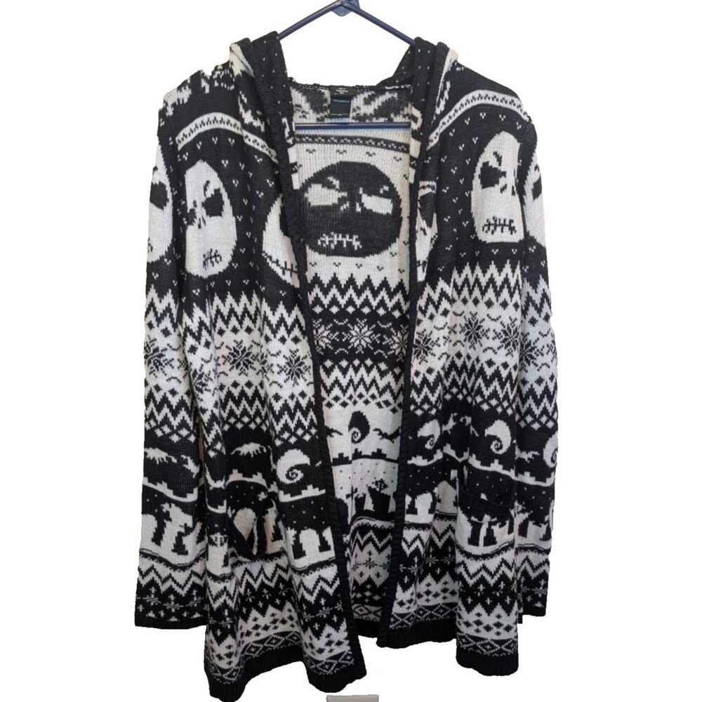 Disney the Nightmare Before Christmas Womens Cardigan Sweater Hooded Open Small